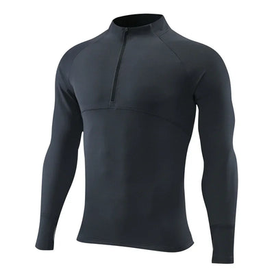 High Quality Quick Dry Mens Sports T-Shirt Sportswear Long Sleeve Running Gym Clothing Fitness Compression Shirt Zip Pullover