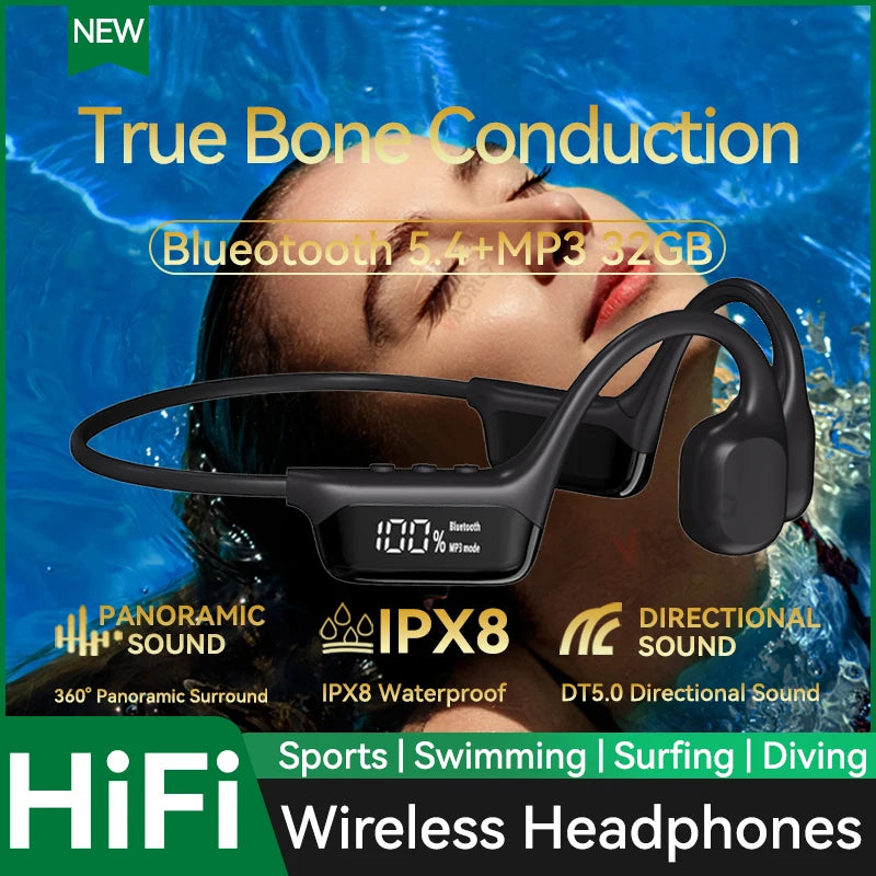 Upgrades Bluetooth 5.4 Bone Conduction Wireless Headphones