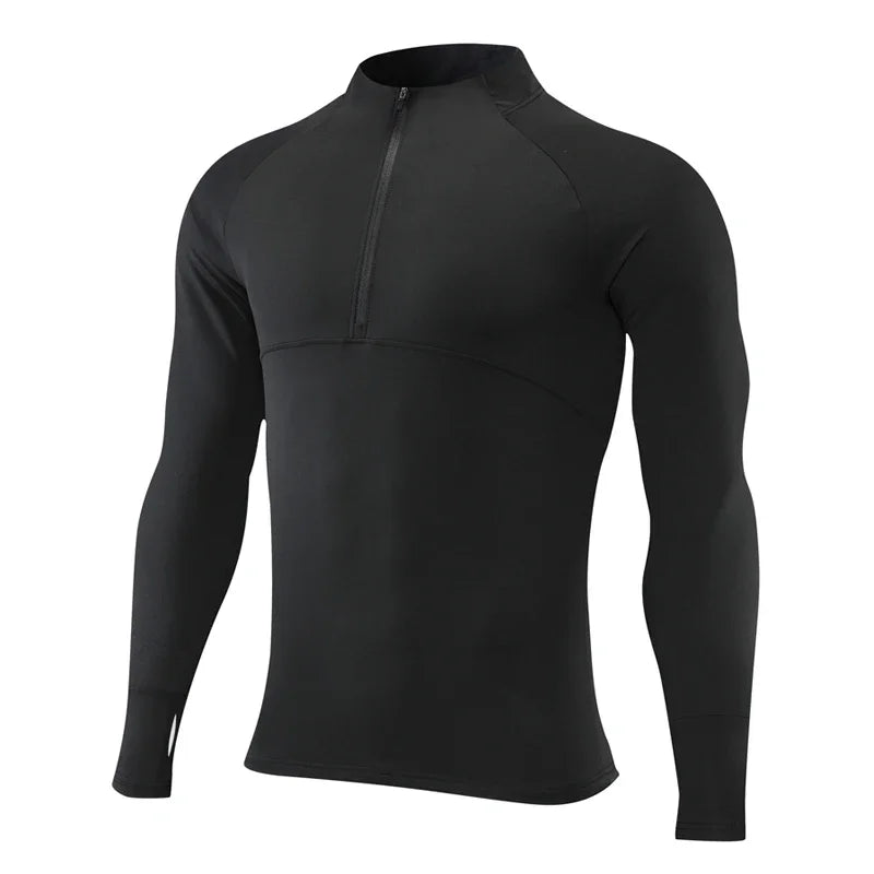 High Quality Quick Dry Mens Sports T-Shirt Sportswear Long Sleeve Running Gym Clothing Fitness Compression Shirt Zip Pullover