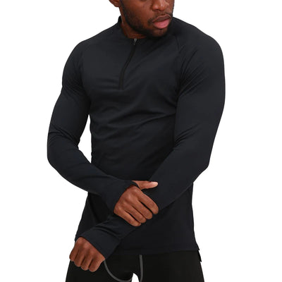 Men Sports Half Zip Long Sleeve Compression Gym Sportswear