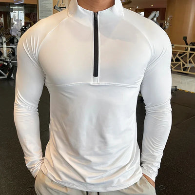 High Quality Quick Dry Mens Sports T-Shirt Sportswear Long Sleeve Running Gym Clothing Fitness Compression Shirt Zip Pullover