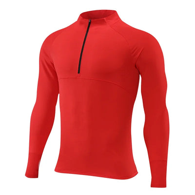 High Quality Quick Dry Mens Sports T-Shirt Sportswear Long Sleeve Running Gym Clothing Fitness Compression Shirt Zip Pullover