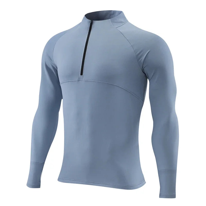 High Quality Quick Dry Mens Sports T-Shirt Sportswear Long Sleeve Running Gym Clothing Fitness Compression Shirt Zip Pullover