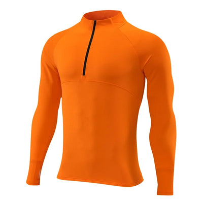 High Quality Quick Dry Mens Sports T-Shirt Sportswear Long Sleeve Running Gym Clothing Fitness Compression Shirt Zip Pullover