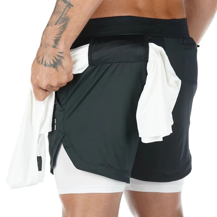 Camo Running Shorts Men Gym Sports Shorts 2 In 1 Quick Dry Workout Training Shorts