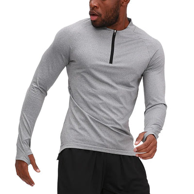 Men Sports Half Zip Long Sleeve Compression Gym Sportswear