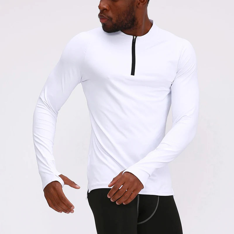 Men Sports Half Zip Long Sleeve Compression Gym Sportswear