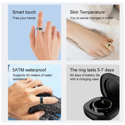 Smart Ring with Charging Case for Skin Temperature Measure,Message Call band