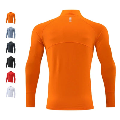 High Quality Quick Dry Mens Sports T-Shirt Sportswear Long Sleeve Running Gym Clothing Fitness Compression Shirt Zip Pullover