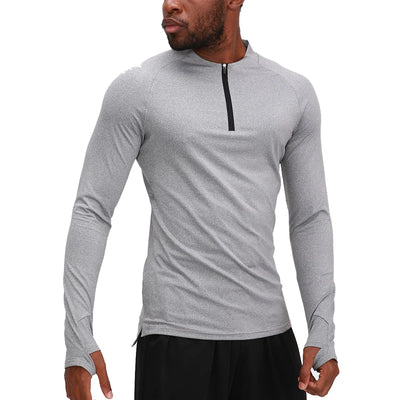 Men Sports Half Zip Long Sleeve Compression Gym Sportswear