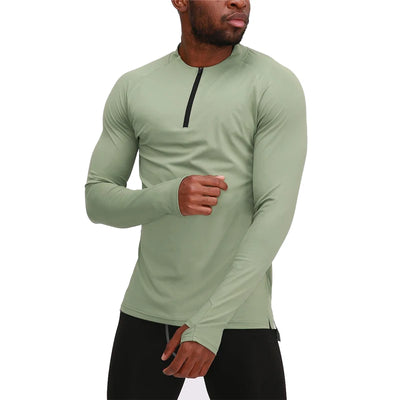 Men Sports Half Zip Long Sleeve Compression Gym Sportswear